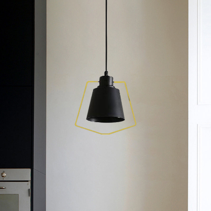 Industrial Black Metal Hanging Light With Tapered Ring/Pentagon Design - Perfect For Kitchen /