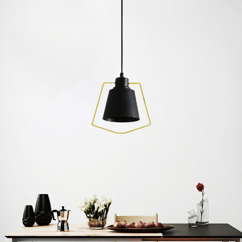 Industrial Black Metal Hanging Light With Tapered Ring/Pentagon Design - Perfect For Kitchen