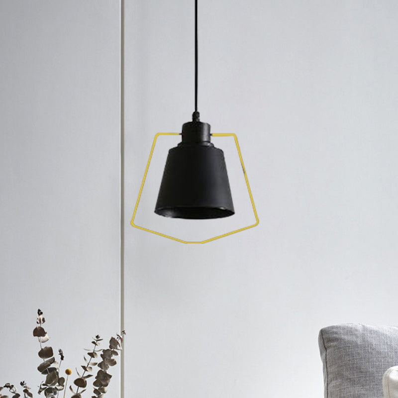 Industrial Black Metal Hanging Light With Tapered Ring/Pentagon Design - Perfect For Kitchen
