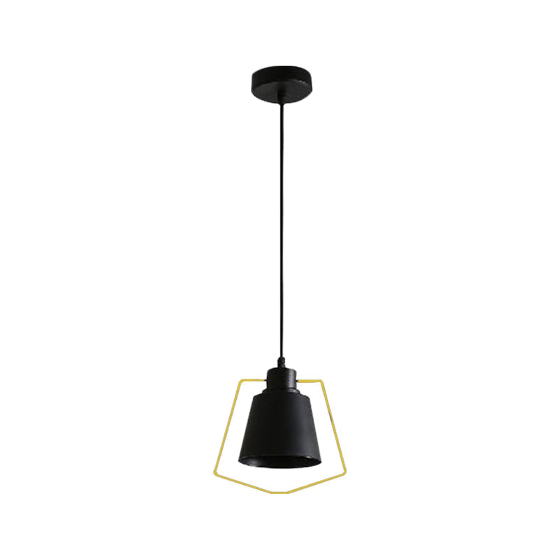 Tapered Suspension Light with Industrial Black Finish - Perfect for Kitchen - Metal Hanging Light with Ring/Pentagon Design