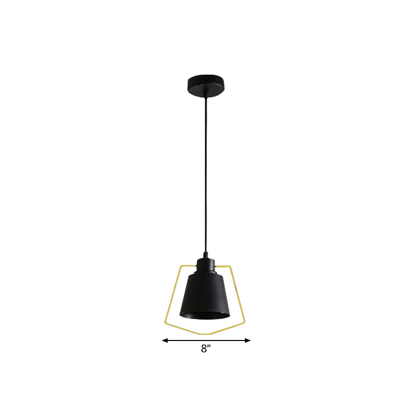 Industrial Black Metal Hanging Light With Tapered Ring/Pentagon Design - Perfect For Kitchen