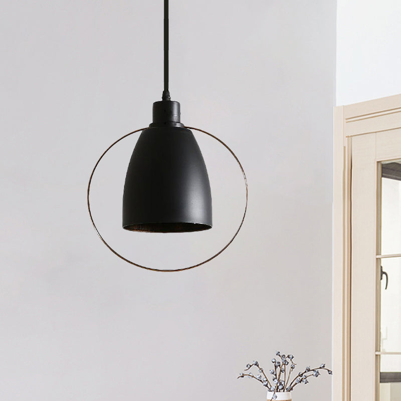 Industrial Black Metal Hanging Light With Tapered Ring/Pentagon Design - Perfect For Kitchen