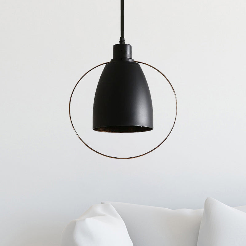 Industrial Black Metal Hanging Light With Tapered Ring/Pentagon Design - Perfect For Kitchen