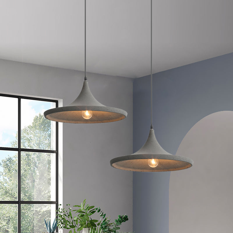 Nordic Style Cement Pendant Light With Cone Shade - 1 Grey Ceiling Hanging Fixture