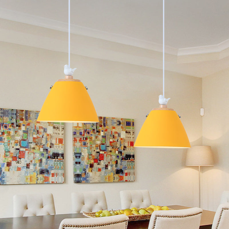 Modern Tapered Pendant Light - Grey/White/Yellow Metal Ceiling Lighting