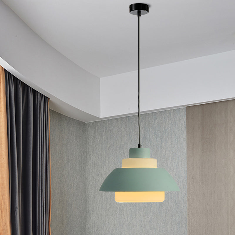 Modern Black/White Flared Shade Pendant Lamp: Macaron Stylish, 1 Light Metallic Pendant Lighting for Dining Room