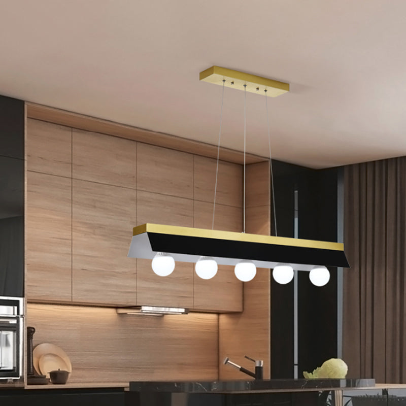 Modern Wood Island Billiard Light With Black/White Shade - 3 Or 5 Lights For Restaurant