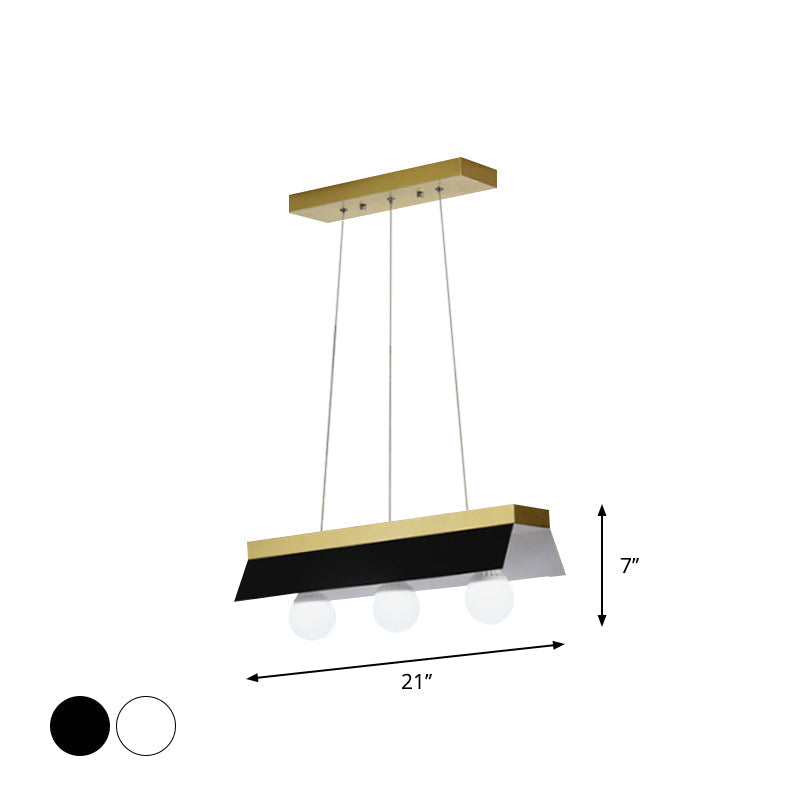 Modern Wood Island Billiard Light With Black/White Shade - 3 Or 5 Lights For Restaurant