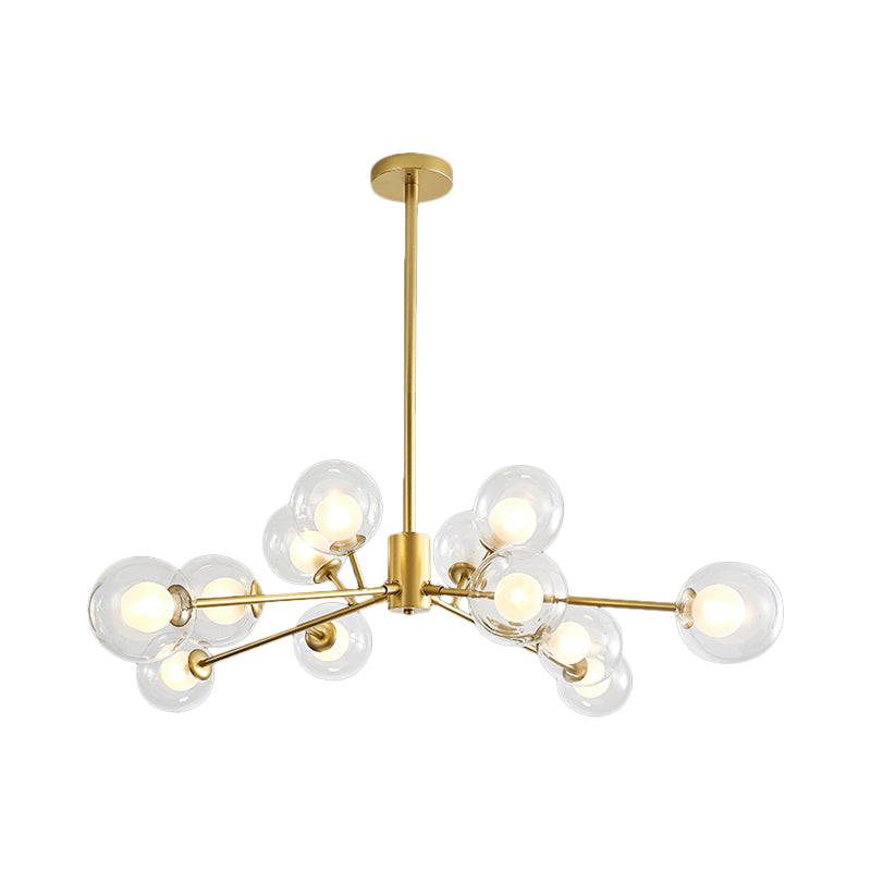 Modern Black/Gold Branching Chandelier - 9/12 Light Glass Shade Pendant