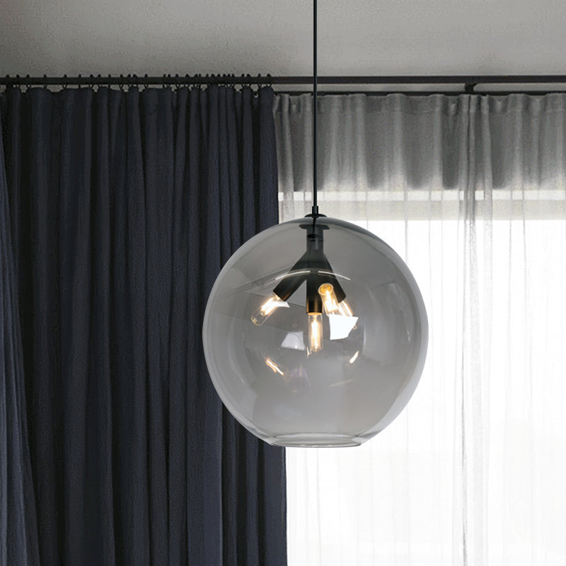 Black/Gold Globe Pendant Triple Head Chandelier with Clear Glass - Modern and Mini
