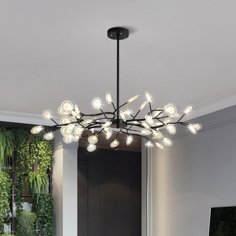 Modern Black Branching Chandelier with Metallic Multi-Light Suspension
