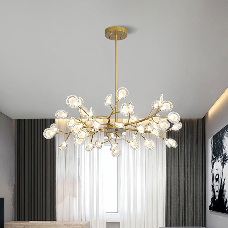 Modern Gold Finish Chandelier with Branch Arm Pendant - Multi-Light Metal Ceiling Fixture