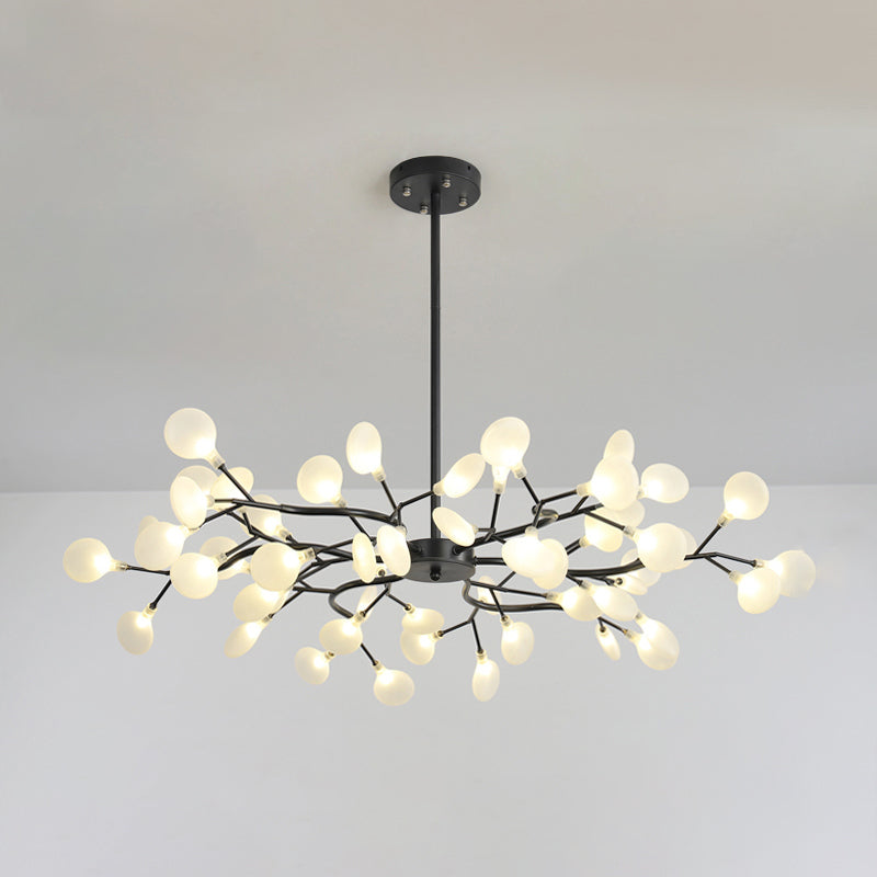 Frosted Black Branch Chandelier - Modern Metallic Suspended Light for Restaurants