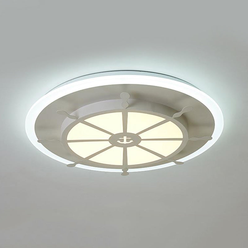 Nautical Style Metal Compass Flush Mount Ceiling Lamp in White Finish for Dining Room