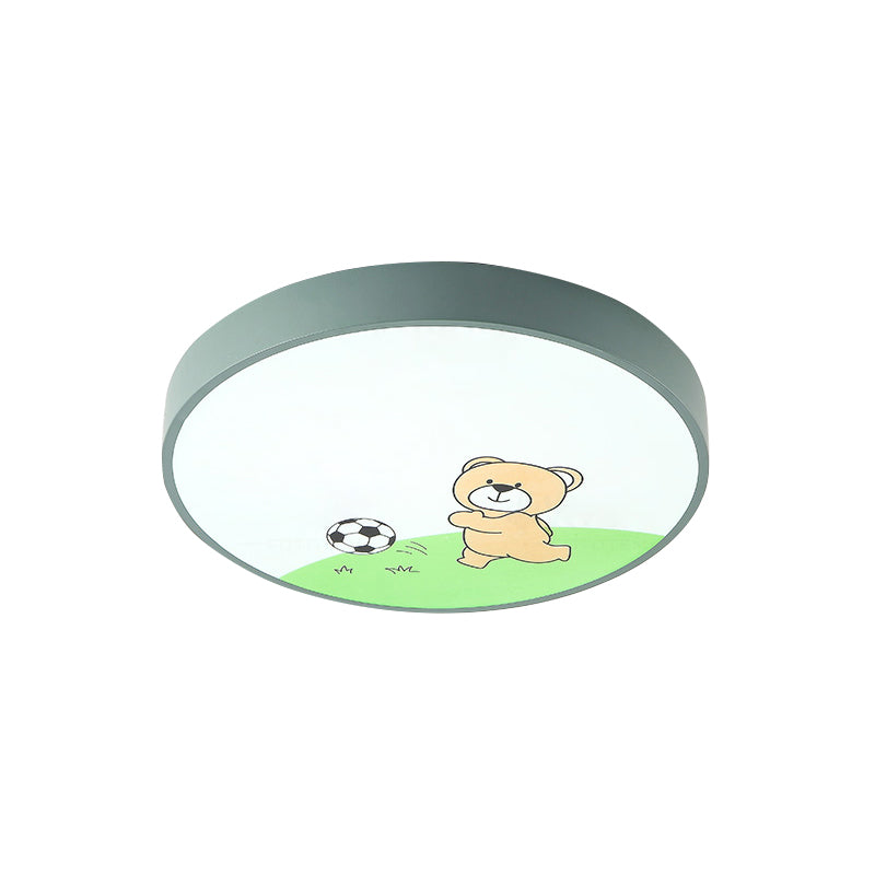 Green Acrylic Circular Ceiling Light with Playful Bear Macaron Lamp for Boys' Bedroom