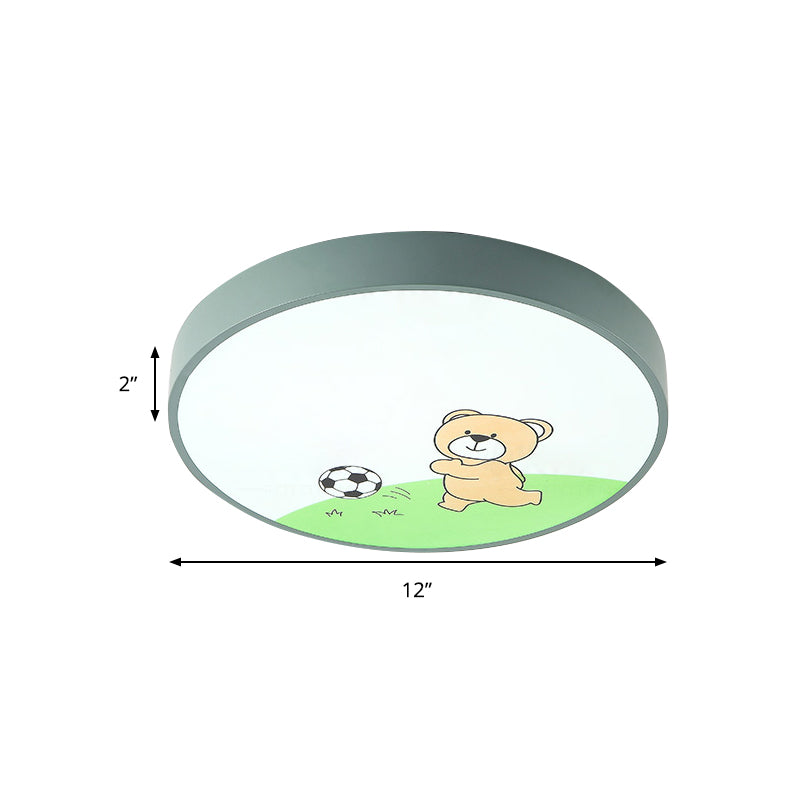 Green Acrylic Circular Ceiling Light with Playful Bear Macaron Lamp for Boys' Bedroom