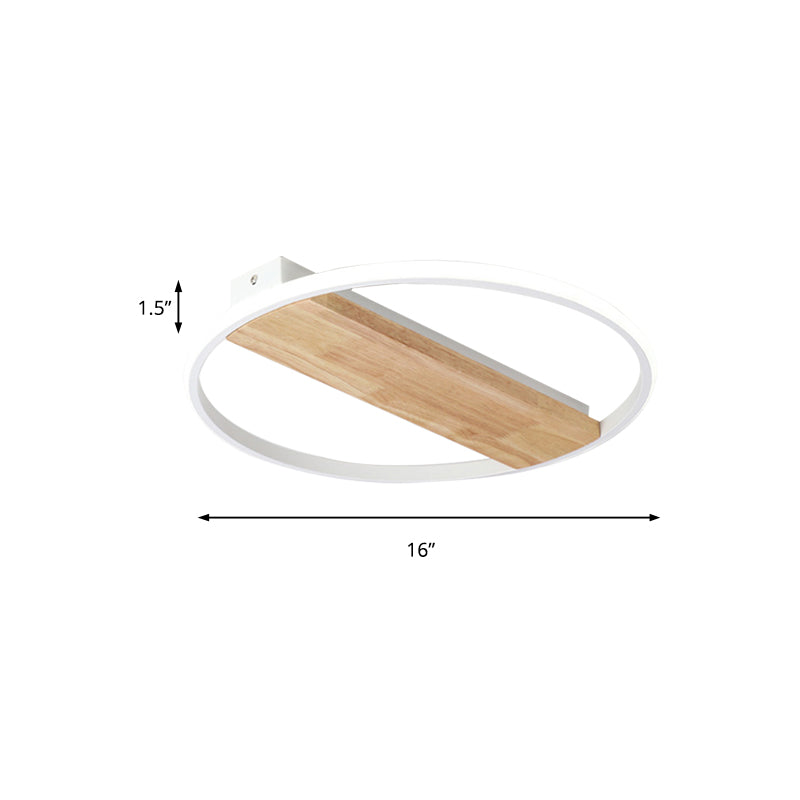 Nordic Style Wood Ring Ceiling Lamp - White Flush Light for Adult Bedroom