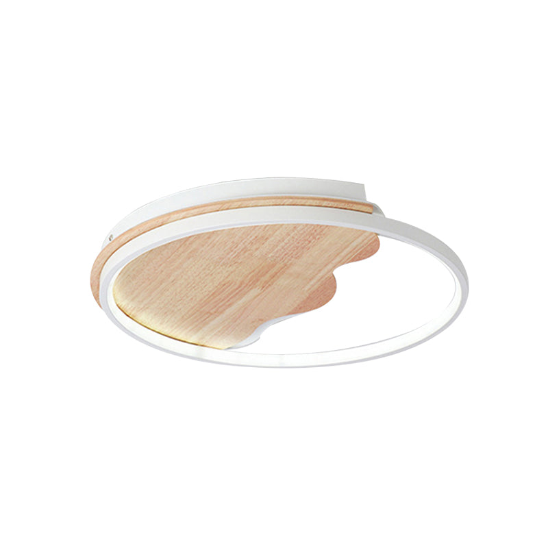 Plafonnier Nordic Wave avec anneau en bois - Plafonnier blanc pour salle d'étude