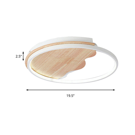 Nordic Wave Flush Ceiling Light With Wood Ring - White Fixture For Study Room