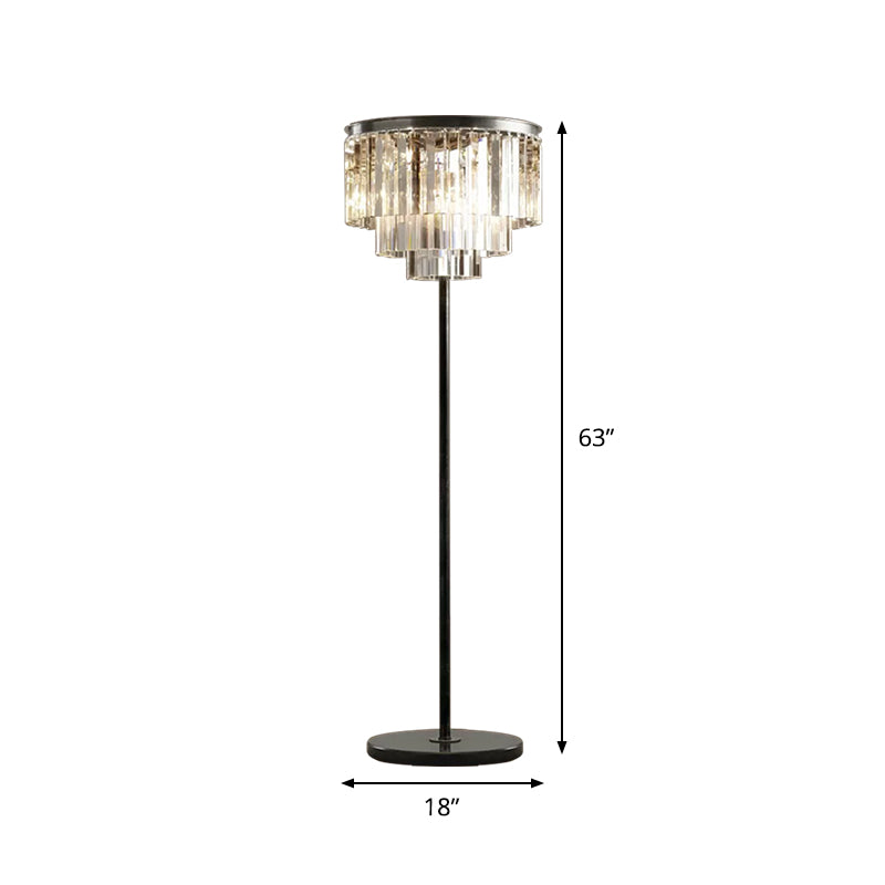 Rustic 5-Bulb Crystal Block Floor Light In Black For Living Room