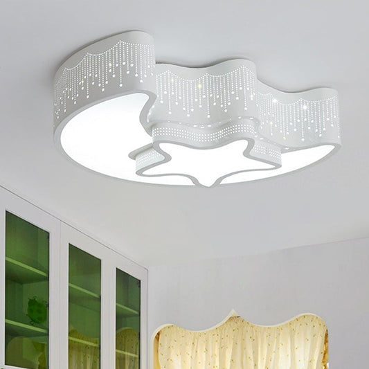 Modernist Pink/White LED Ceiling Lamp with Star and Crescent Design