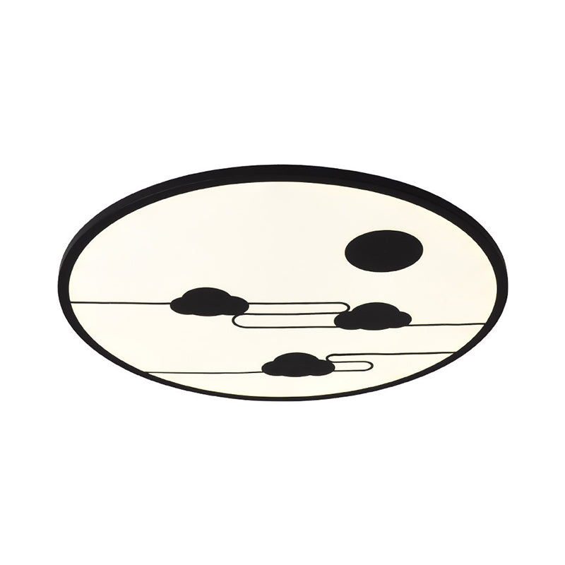 Circle Kindergarten LED Ceiling Light with Moon & Cloud Design - Flush Mount Acrylic Cartoon Fixture