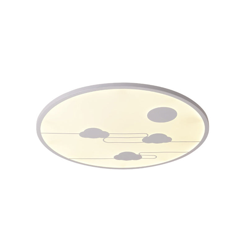 Circle Kindergarten LED Ceiling Light with Moon & Cloud Design - Flush Mount Acrylic Cartoon Fixture