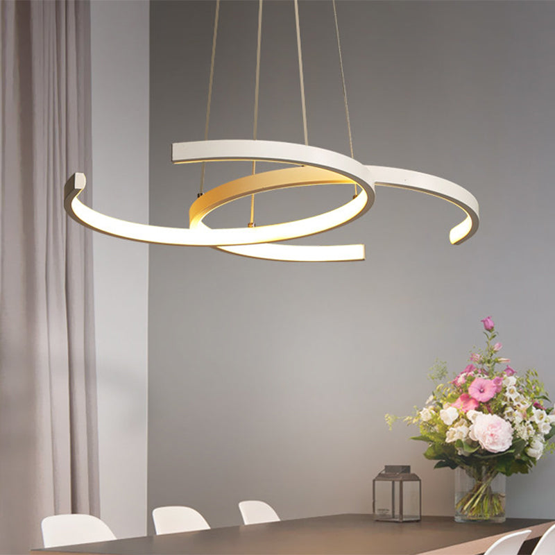Dining Room LED Chandelier - Minimalist Black/White Drop Lamp with Dual C Acrylic Shade & Warm/White Light