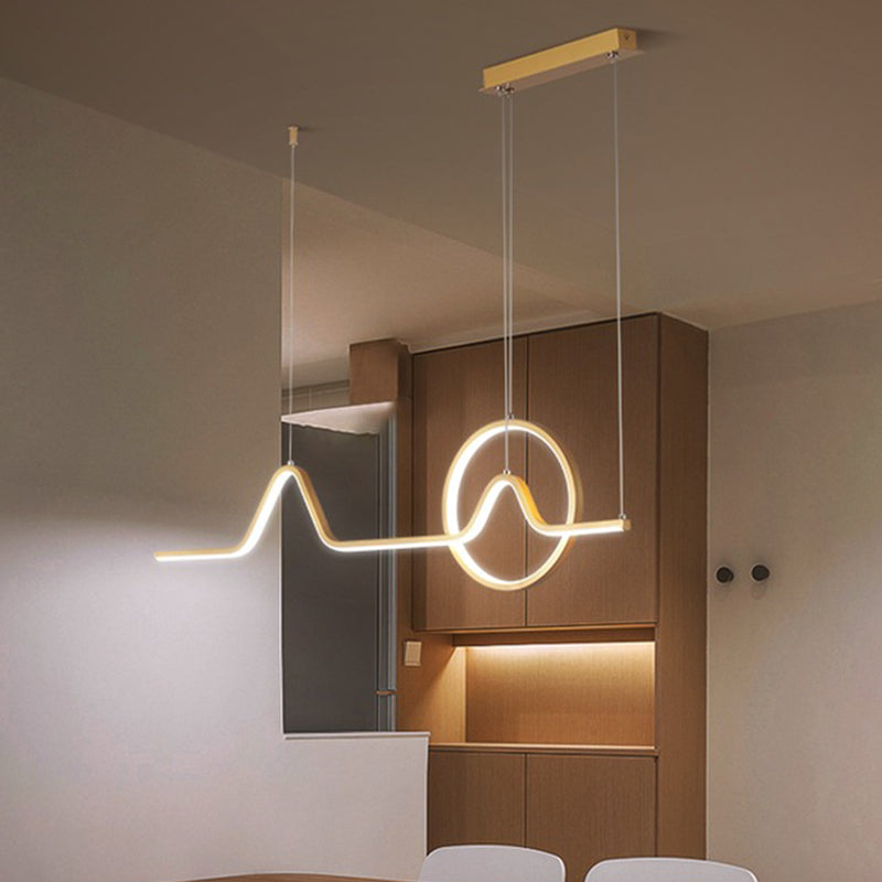 Modern Black/Gold Aluminum Linear Led Island Lighting With Sun And Mountain Design - Warm/White