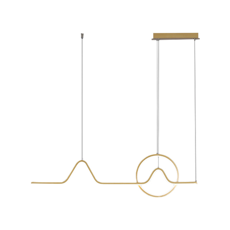 Modern Black/Gold Aluminum Linear Led Island Lighting With Sun And Mountain Design - Warm/White