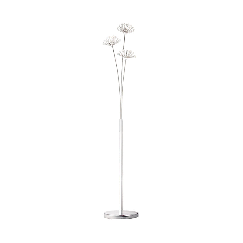 Nordic Silver Crystal Bead Floor Light For Living Room - 3/5-Bulb Standing Lighting