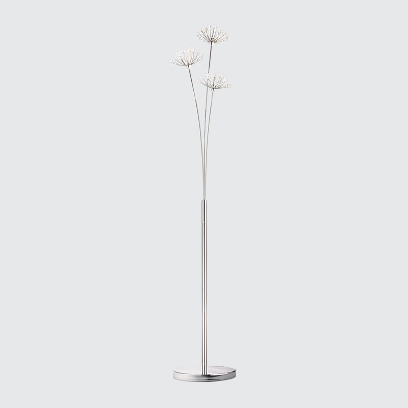 Nordic Silver Crystal Bead Floor Light For Living Room - 3/5-Bulb Standing Lighting