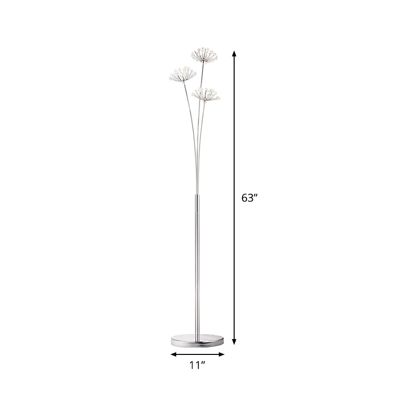 Nordic Silver Crystal Bead Floor Light For Living Room - 3/5-Bulb Standing Lighting