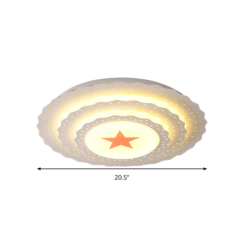 Modern White Metal Ceiling Lamp: Hollow Cake Shape Design with Starry LED Lighting for Bedrooms