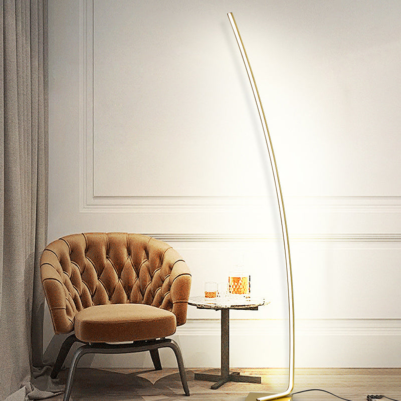 Minimalist Metal Curved Linear Led Floor Light With Foot Switch - Black/White/Gold Stand Up Lamp