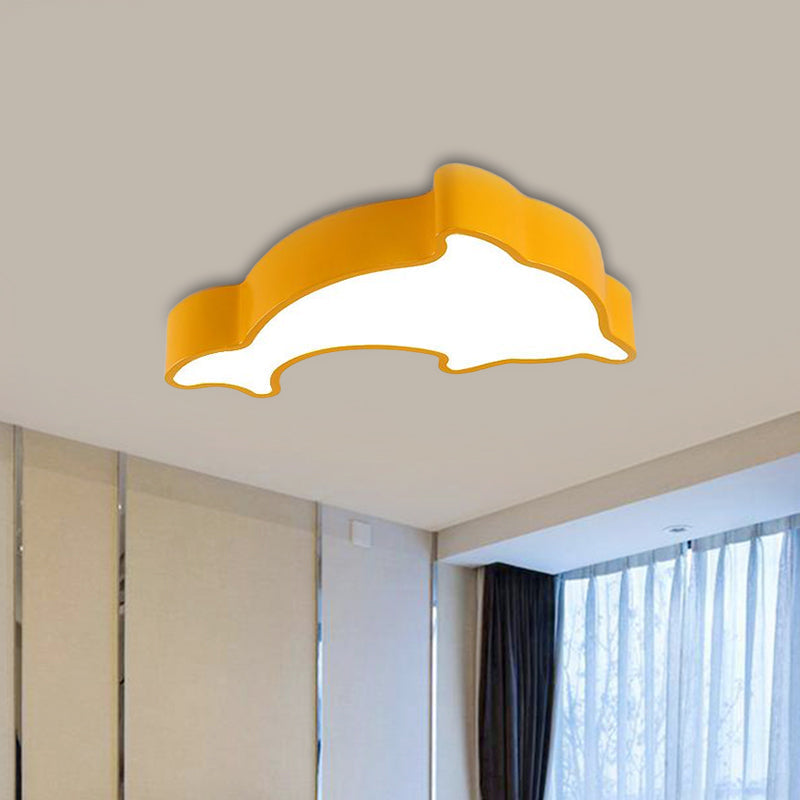 Dolphin LED Ceiling Light for Children's Bedroom - White/Red/Yellow Acrylic Flush Mount Fixture
