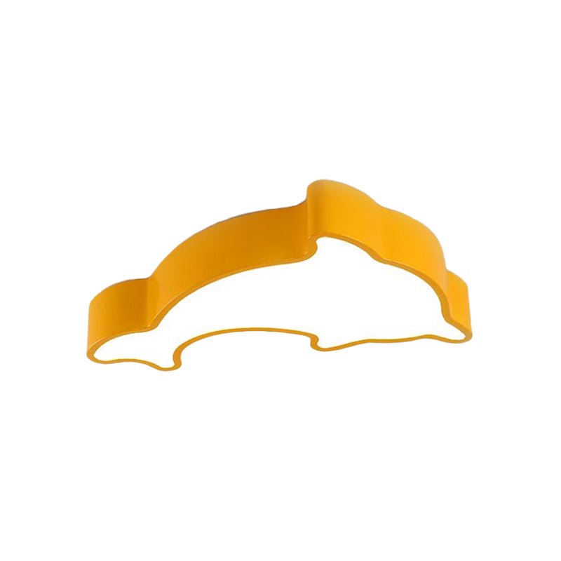 Dolphin LED Ceiling Light for Children's Bedroom - White/Red/Yellow Acrylic Flush Mount Fixture