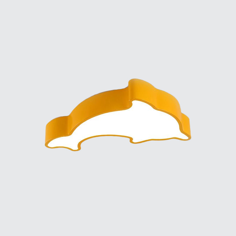Dolphin Led Ceiling Light For Childrens Bedroom - White/Red/Yellow Acrylic Flush Mount Fixture