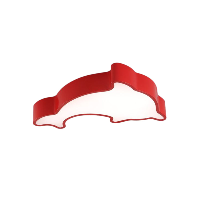 Dolphin LED Ceiling Light for Children's Bedroom - White/Red/Yellow Acrylic Flush Mount Fixture