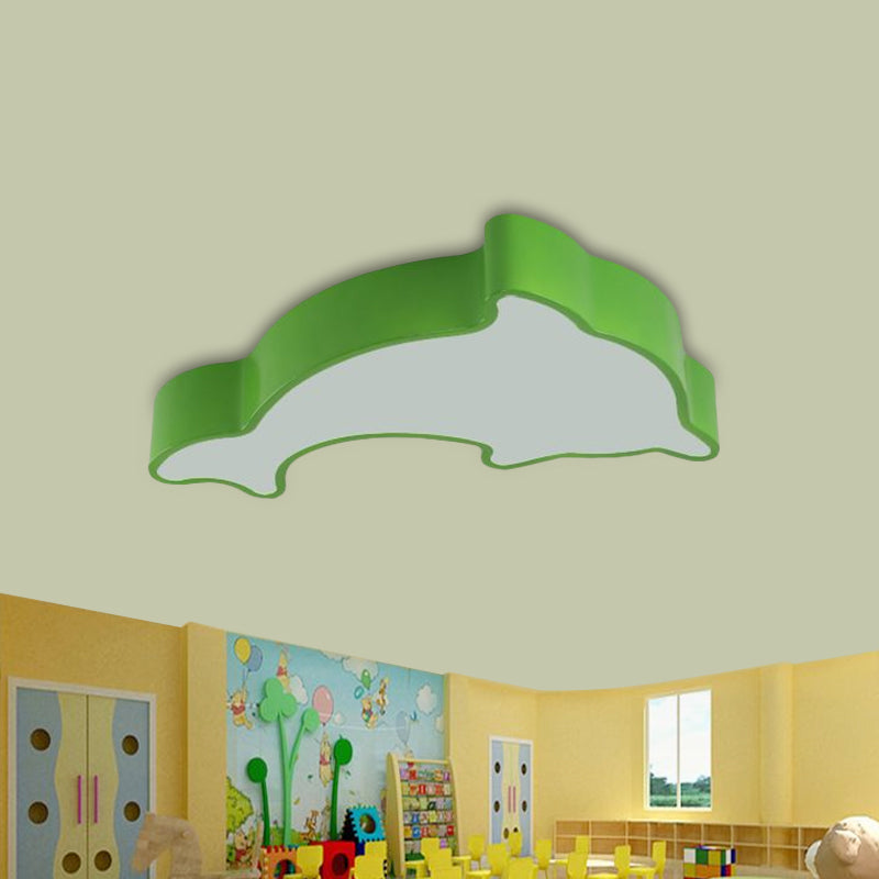 Dolphin LED Ceiling Light for Children's Bedroom - White/Red/Yellow Acrylic Flush Mount Fixture