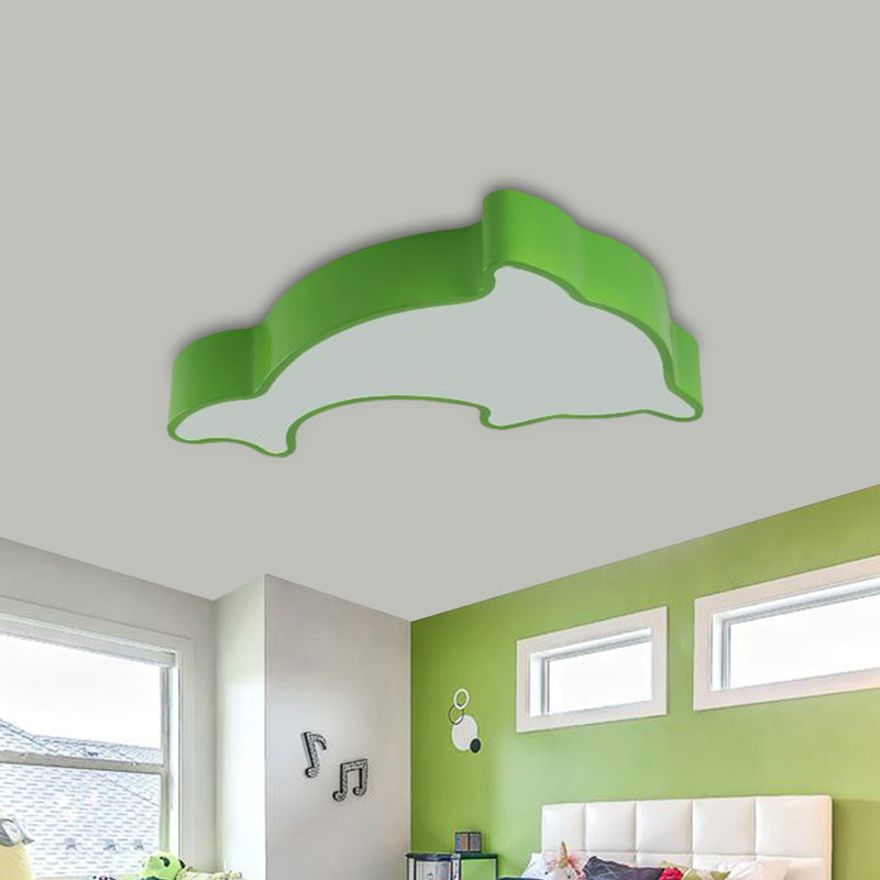 Dolphin LED Ceiling Light for Children's Bedroom - White/Red/Yellow Acrylic Flush Mount Fixture