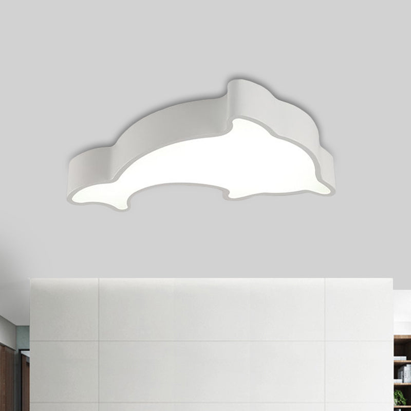 Dolphin LED Ceiling Light for Children's Bedroom - White/Red/Yellow Acrylic Flush Mount Fixture