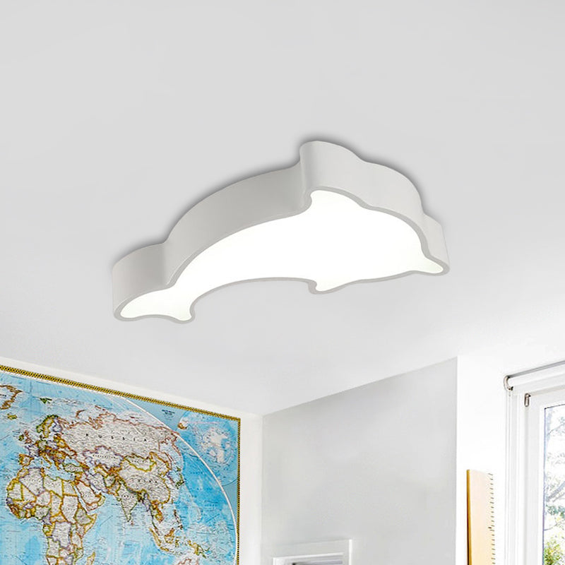 Dolphin LED Ceiling Light for Children's Bedroom - White/Red/Yellow Acrylic Flush Mount Fixture