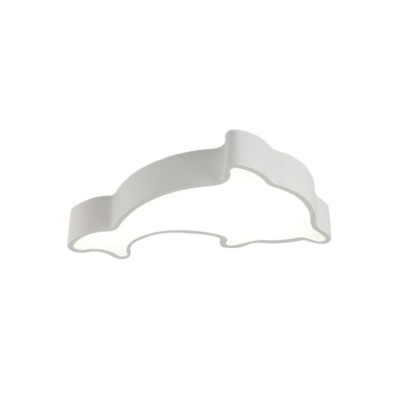Dolphin LED Ceiling Light for Children's Bedroom - White/Red/Yellow Acrylic Flush Mount Fixture