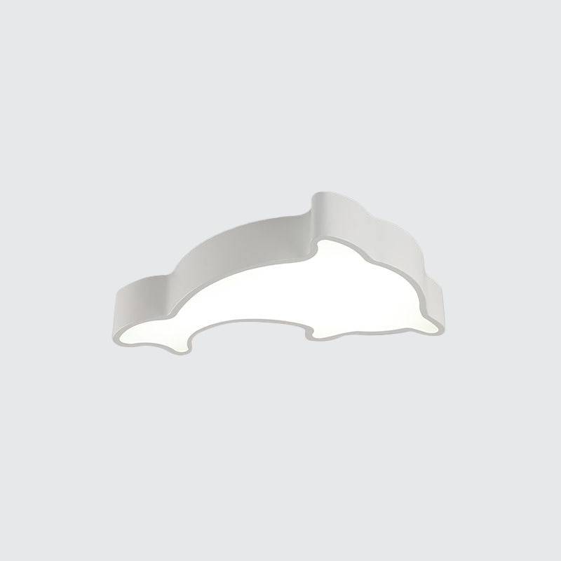Dolphin Led Ceiling Light For Childrens Bedroom - White/Red/Yellow Acrylic Flush Mount Fixture
