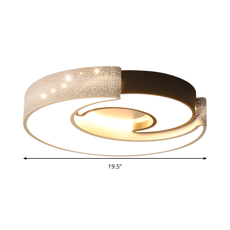 Contemporary 2-Moon LED Flush Ceiling Light for Kid's Bedroom - Metal Acrylic, Black & White