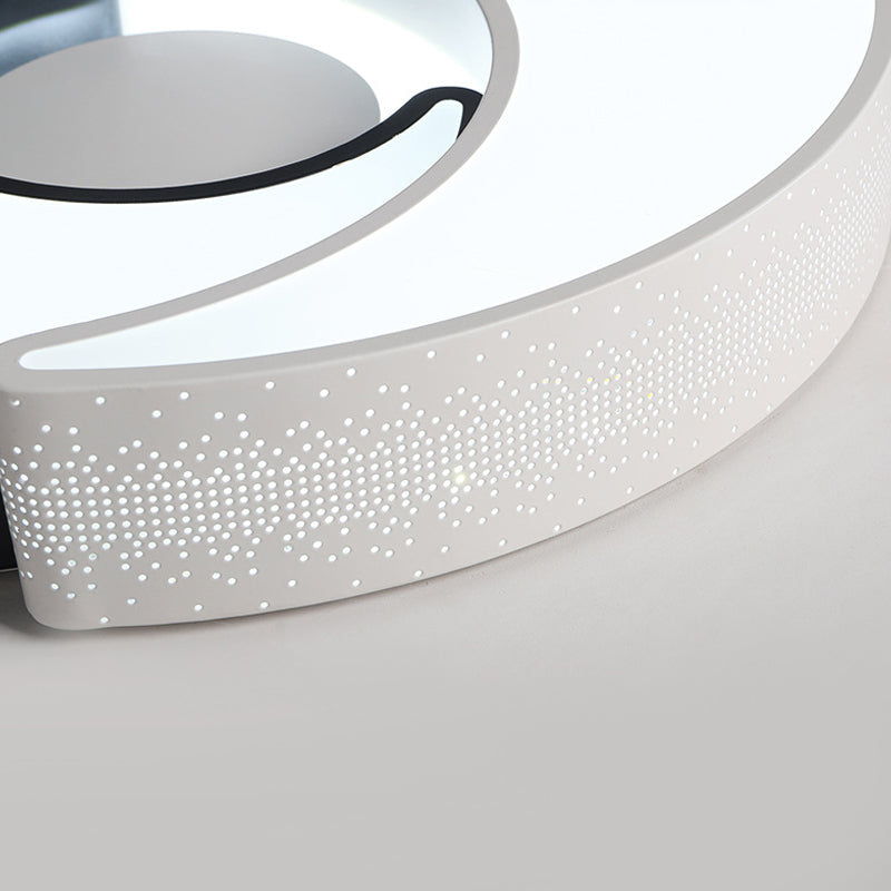 Contemporary 2-Moon LED Flush Ceiling Light for Kid's Bedroom - Metal Acrylic, Black & White