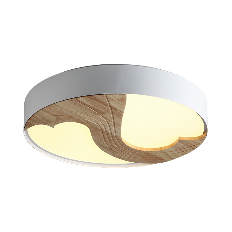 Romantic Wood LED Ceiling Lamp with Double Loving Heart Design for Kid's Bedroom - White Flushmount Light