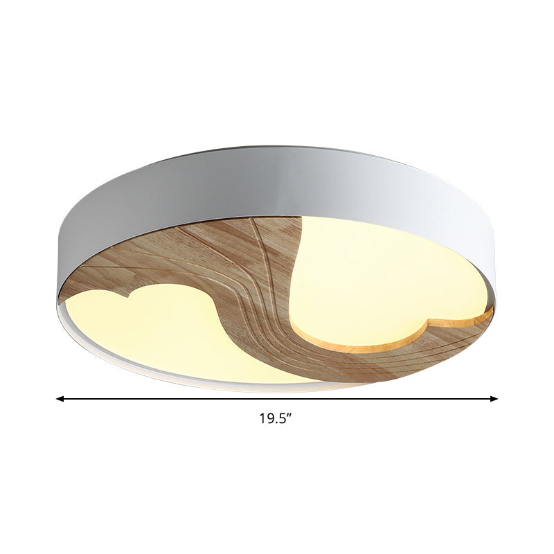 Romantic Wood LED Ceiling Lamp with Double Loving Heart Design for Kid's Bedroom - White Flushmount Light