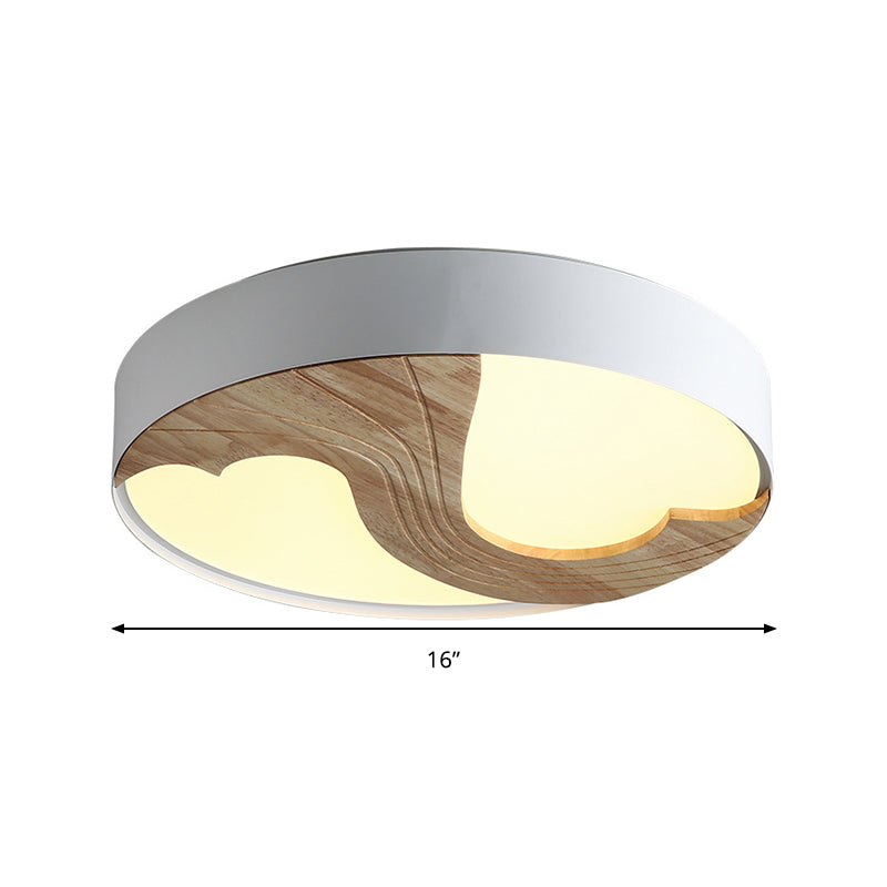 Romantic Wood LED Ceiling Lamp with Double Loving Heart Design for Kid's Bedroom - White Flushmount Light